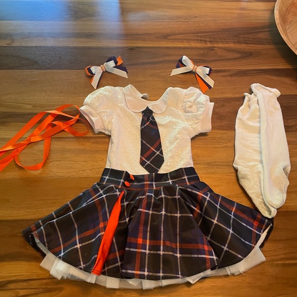 dance costume - school girl theme. Orange/black/purple/white w/ custom bows. - Picture 3 of 6
